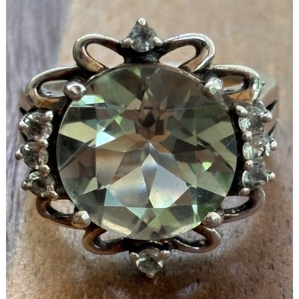 Natural Prasiolite Green Amethyst Sterling Silver Ring Size 6.25